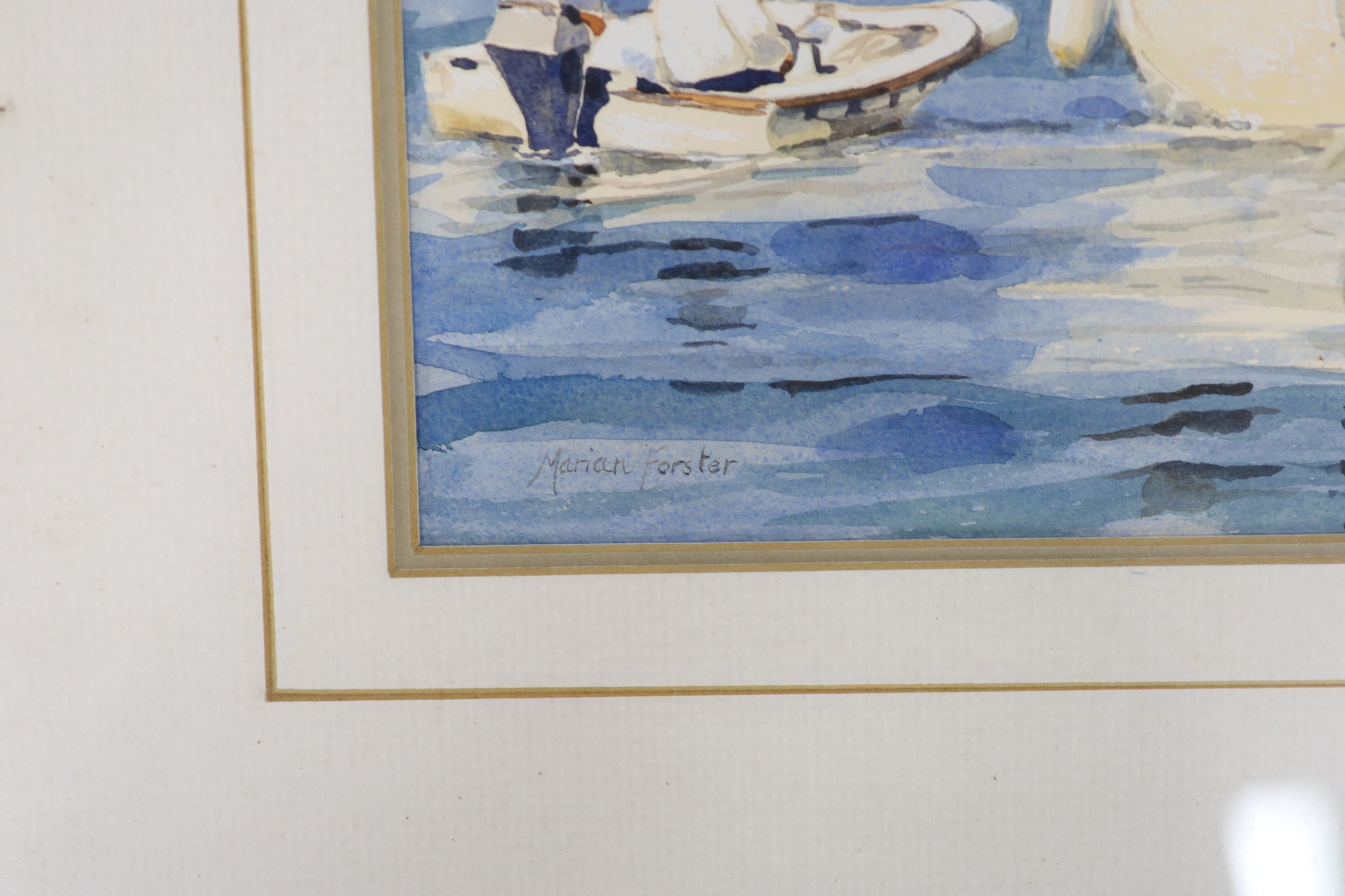 Marian Forster, watercolour, 'Arriving at Yarmouth, (Isle of Wight)', signed, with The Mall Galleries label verso, Royal Society of Marine Artists, 2000, 36 x 26cm